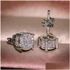 Stud Choucong Hip Hop Earring Vintage Jewelry 925 Sterling Sier Yellow Gold Fill Pave White Sapphire Cz Diamond Sparkling Women Men Ea Dhqfe