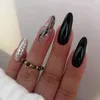 False Nails 24pcs Almond French Black Lines Star Press On Fake DIY Manicure Detachable Nail Tips