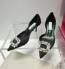 Diamond Satin Shoes Banquet Ladies Semi Trailer Dress Designer Woman Wedding Party High Heels Shiny Rhinestone Double Bow Sandals