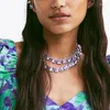 Choker Stonefans Fashion Short Necklace Purple Color For Women Statement Square Glass Crystal Charm Collar Jewelry