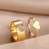 Band Rings Stainless Steel Rings Trendy Romantic Heart Fashion Adjustable Couple Ring For Women Jewelry Wedding Friendship Gifts 2Pcsset AA230426