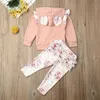 Kläder sätter 2st Baby Boy Girl Flowers Ear Hoodies Top Sweatshirt Ruffle Pants Clothes Outfit Set