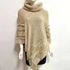 Scarves Autumn Winter Cape Shawl for Women Knitted Fur Wrap Solid Pullover W/ Pearl Loose Turtleneck Sweater With Tassel Fall Poncho 231127