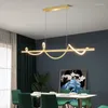 Pendant Lamps Modern Long Rotate LED Lamp With Remote Control Gold For Dining Room Kitchen Coffee Table Home Decor Lusters Luminaires