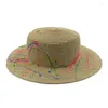 Brede rand hoeden Splash Ink Art Design Straw Hat 2023 Zomer dames platte bovenste pet Buiten strandreizen Sunhat Panama