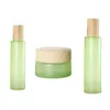 20ml 30ml 40ml 60ml 80ml 100ml 120ml vert verre givré crème pot brume lotion pompe bouteille avec imitation couvercles en bois bouchons Ktpef