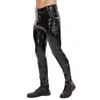 Pantalons pour hommes Mens en cuir brillant droit sexy fermeture éclair ouvert entrejambe brillant PVC pantalon décontracté mâle façonnant Wetlook Latex Leggings