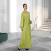 エスニック衣類プレーンアバヤプラスサイズサテングリーンイスラム教徒モロッコのカフタン高品質のドバイドレスEidラマダンイスラム教の女性向け