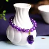 Strand gros violet cristal naturel Bracelets perles avec pivoine fleur PiXiu pendentif main chaîne beauté pour les femmes bijoux