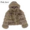 Frauen Pelz Faux rosa java QC20110 frauen winter pelzmäntel echt mantel natürliche jacke kapuze luxus mode kleidung großhandel 231127