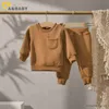 Ensembles de vêtements Ma bébé chaud enfant en bas âge nouveau-né bébé bébé garçon fille vêtements ensemble plus épais à manches longues hauts pantalons tenues décontractées survêtement R231127