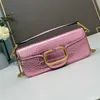 Women Designer Valentins New Square Pearl Pink LOC Handheld Small Square Solid Handheld One Shoulder Crossbody Crocodile Pattern Cowhide Chain X0VBY