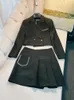 Spring Black Rhinestone Two Piece Dress Sets Long Sleeve Notched-Lapel Single-Button Blazers Top + High Waist Pocket Short Skirt Set Two Piece Suits D3N237424