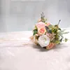 Decorative Flowers Holding Artificial Rose Silk Satin Ribbon Wedding Bouquet For Bridal Party Multi Color Anniversary