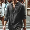 Chemises décontractées pour hommes Mode Hommes Coton Lin Tops Chemise Automne Loisirs Lâche Couleur Pure Manches Longues Hommes Vêtements Col Cardigan Cardigan