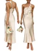 Casual Kleider Frauen Sexy One Shoulder Bodycon Split Midi Kleid Tiefer V-ausschnitt Ärmellos Schlitz Party Hochzeit Gast