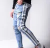 Men's Side Striped Ripped Jean Mens Fashion Denim Long Pencil Pants Clothes Male Black High Street Slim Biker Jeans Panelled Hip HOP Trousers