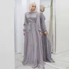 Abbigliamento etnico Abito in raso Hijab Ramadan Moda musulmana con cintura Abaya Dubai Turchia Maxi abiti africani arabi per le donne Abiti islamici 230426