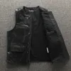 Gilets pour hommes Japonais Vintage Véritable Gilet En Cuir Mens Horsehide Gilet Moto Biker Col Sans Manches Véritable Veste