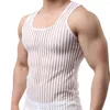 Men tanktops Fashion Men Underhirt elastische bodem shirt vaste kleur mannelijk mesh sexy transparant vest sportkleding
