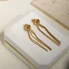 Boucles d'oreilles JINHUI petite perle ronde longs glands en acier inoxydable mini exquis simple rétro accessoires à la mode pour les femmes bijoux