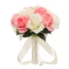 Fiori decorativi Meldel Bouquet Sposa Fiore da sposa Damigella d'onore Seta artificiale Rosa Bianca Perla finta Cristallo Forniture per feste di ballo