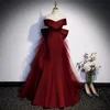 Wine bow detachable train Long sweat lady girl women princess bridesmaid banquet party ball prom dress gown evening free ship