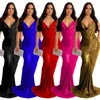 Robes décontractées Sexy Glitter Métallique Dos Nu Soirée Femmes Party Night Club Outfit Élégant Ruché Sirène Formelle Maxi Longue