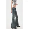 Jeans femininos americanos high street picante meninas cintura baixa mulheres outono vintage y2k design sentido slim fit tubo reto micro flare calças