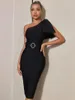 Freizeitkleider Seamyla One Shoulder Black Bow Damen Bodycon Verbandkleid Outfits Sommer Diamanten Schärpen Promi Abend Party Club