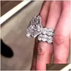 Ringar nya glittrande vintage smycken par 925 Sterling Sier Big Oval Cut White Topaz Cz Diamond Women Bridal Ring Set Gift Drop Deli Dh1no