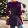 Blouses Femmes Automne Femmes Top À Manches Longues Superbe Paillettes Col En V Blouse Flatteuse A-ligne Silhouette Croix Dame Avec Pour