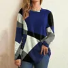 Damesblouses Klassiek Rekbaar Eenvoudig Casual Geometrie Contrastkleurenblok T-shirt Top Ronde hals Ademend streetwear