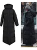 Parkas Down Parka Super Long Jacket Female Knee Winter Jacket Kvinna med tjock svart kappa på vintern