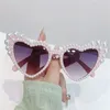 Zonnebril UV400 Imitatie Parel Frame Retro 90s Hartvormige Beach Party Zonnebril Y2K Shades Voor Vrouwen Mannen