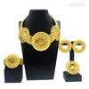 Collana Orecchini Set Gioielli da donna Design in oro brasiliano Ciondolo in zircone rosso Banchetto di nozze di lusso Placcato 24K Originale