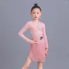 Stage Wear Grey Pink Fringe Latin Dance Costume Rumba Cha Dancing Performance Dresses Girls Practice Samba Outfit YS5198