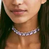 Choker Stonefans Fashion Short Necklace Purple Color For Women Statement Square Glass Crystal Charm Collar Jewelry