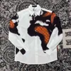 Camisa de algodón puro para hombre, camisa de manga larga con patrón de mapa del mundo de píxeles, cuello con tapa, novedad de primavera 2024