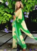 Klänningar 2022 Green Boho Print Long Kimono Chiffon Tunic Women Big Size Spring/Autumn Beach Wear Sexig klubb Maxi Dress Robe A1012