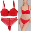 Ensembles de soutiens-gorge mode dentelle arc Sexy tasse mince ensemble de soutiens-gorge Push Up sous-vêtements vert rose noir rouge jaune blanc grande taille Lingerie 230427