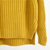 Pulls pour femmes Femmes Automne Hiver Pull Demi-haut Col Lâche Manches Longues Couleur Solide Irrégulière Ourlet Doux Tricoté Épais Chaud Dame