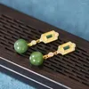 Stud Earrings ES360 ZFSILVER 925 Silver Korean Fashion Trend Hetian Jade Jasper Emerald Dangle Rectangle Jewelry Women Match-all Girl