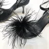 Сандалии 2023 летние страусные волосы женская туфли с перами высокие каблуки задняя пряжка на заднем ремешке.