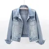 Women's Jackets Spring Autumn Denim Jacket Women Tops Casual Blue Short Vintage Casaco Feminino Three Quarter Sleeve Jaqueta Feminina Jeans Coat 230427