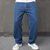 Men's Jeans Autumn Men Stylish Baggy Plaid Straight Trousers Quality Hip Hop Distressed Solid Jogging Denim Pants For