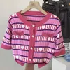 Kvinnors stickor Tees Designer Sweaters 2023 Pink Purple Short Knit Sweater Autumn/Winter Letter Brand Loose Long Sleeved Sticked Top Croped 8B49