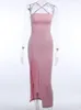 Jurken Artsu Glitter Pink Lace Up Open Back High Split Maxi Dress 2020 Fashion Summer Club bodycon jurken Woman Party Night ASDR70172