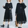 Casual jurken lange mouw elegante zwart katoenen kanten vintage vrouwen losse herfst winterjurk kleding 2023 dames rh915