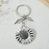 Keychains Fashion Alloy Sunflowers Leaves Silver Colors Plants Key Rings For Women Men Good Friendship Gift Handmade DIY Jewelry